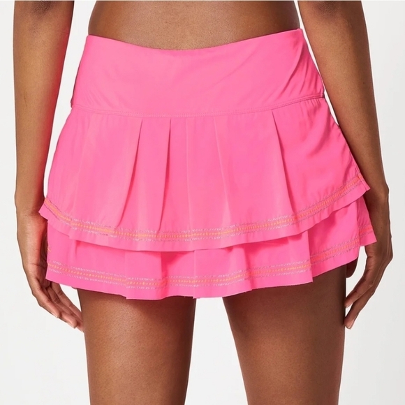 Lucky In Love Pleated Ruffle Skirt Matching Tank Top Barbie Pink Embroidered. - Picture 6 of 16